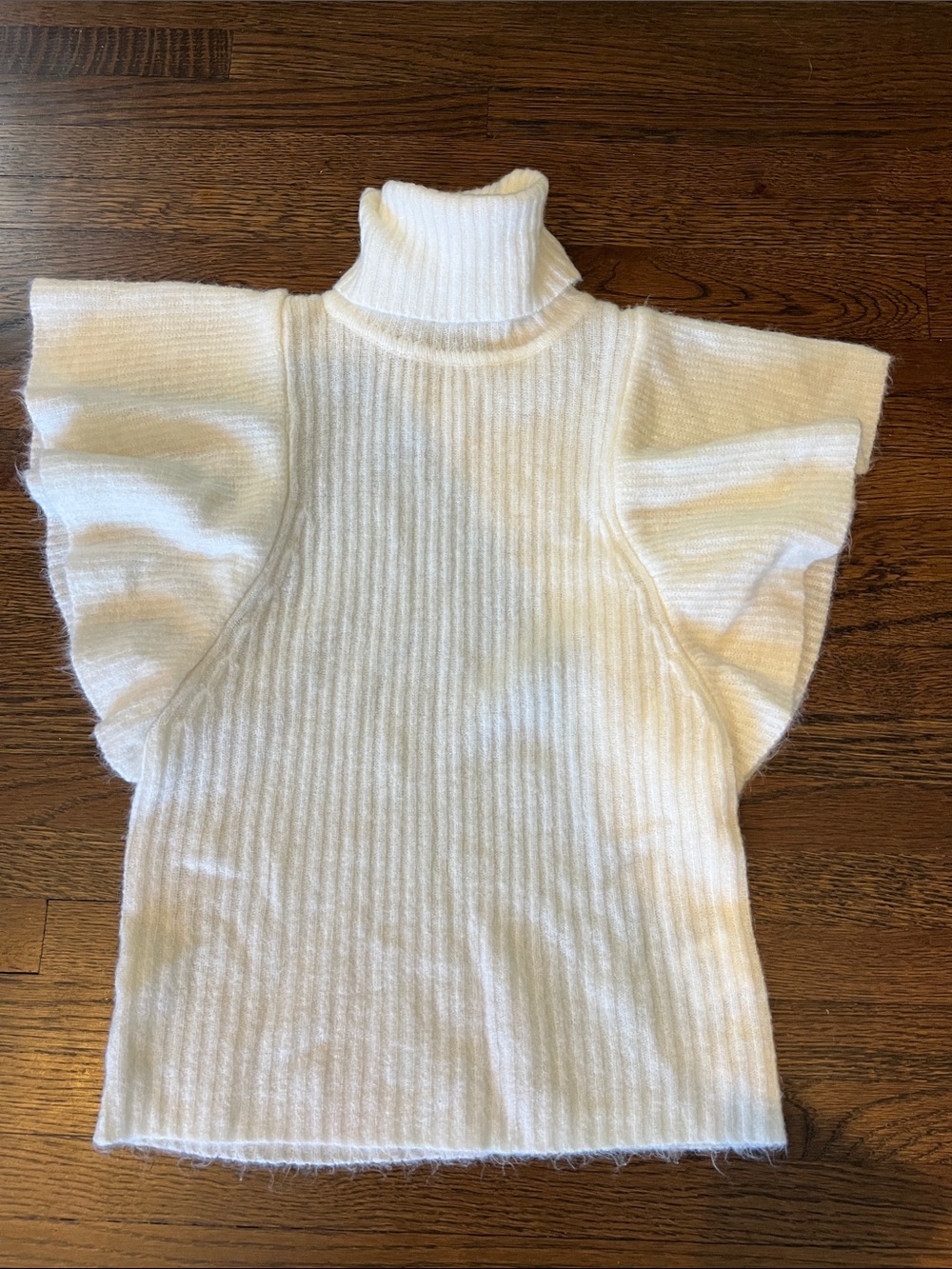 White Turtleneck Flutter-Sleeve Knit Top- so soft! Not itchy!